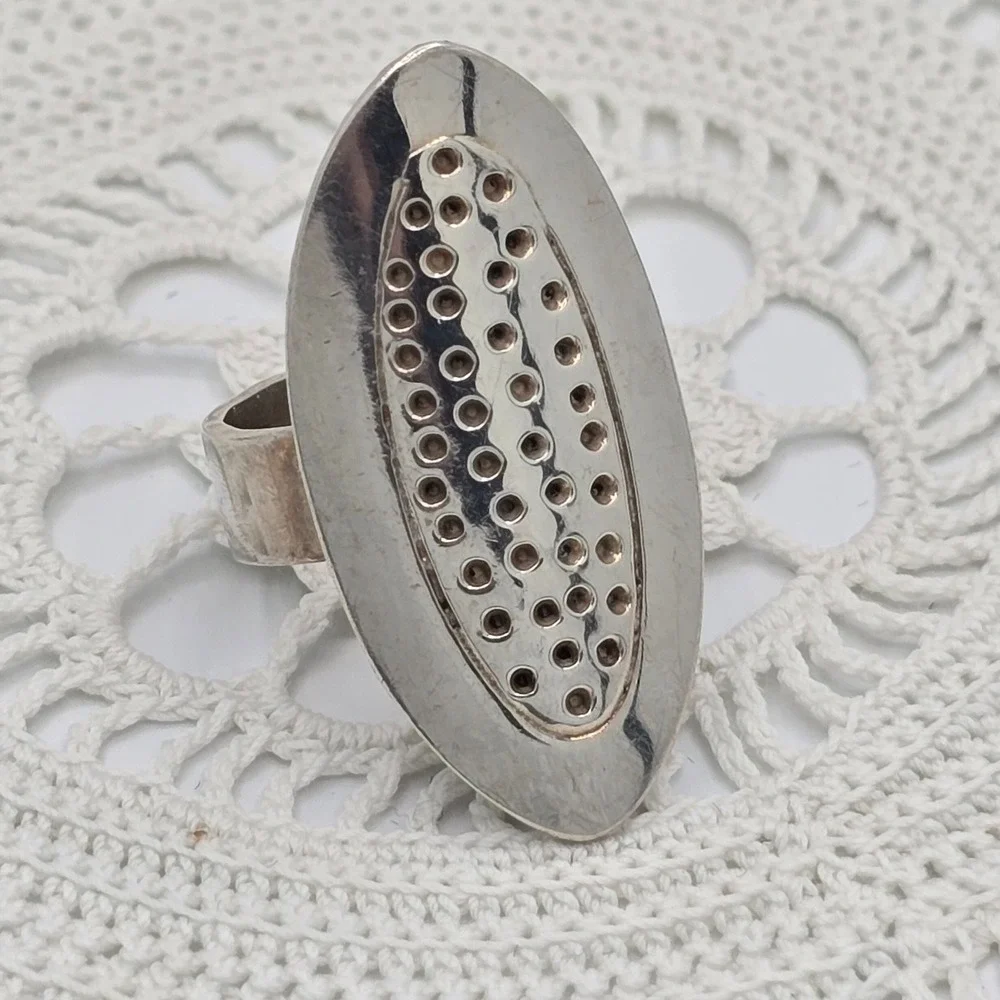 Sterling Silver 925 Shield Ring Statement Modernist Size 8 9g