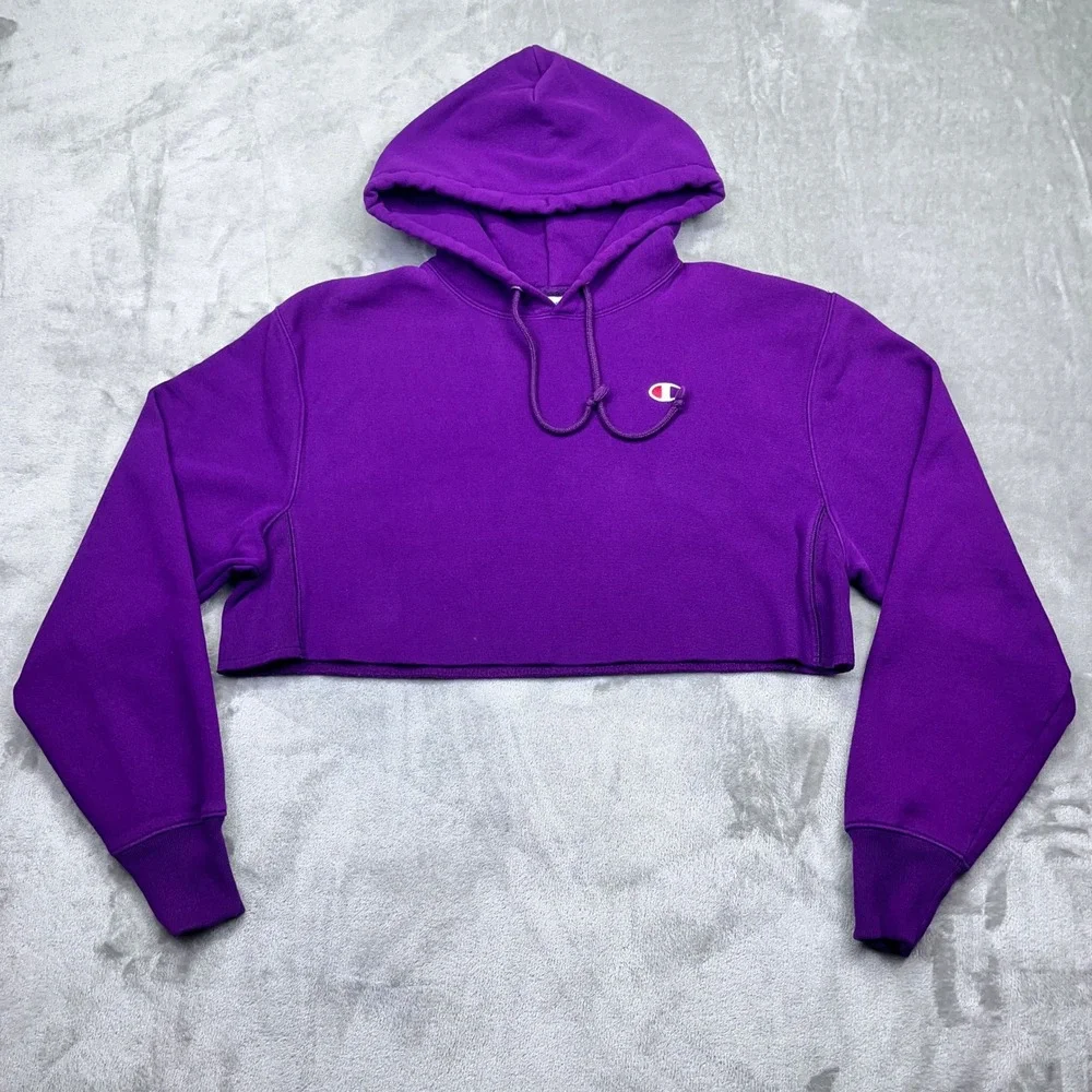 Champion Reverse Weave Cropped Hoodie‎ Sweatshirt Womens Purple Sz M Grunge Y2K