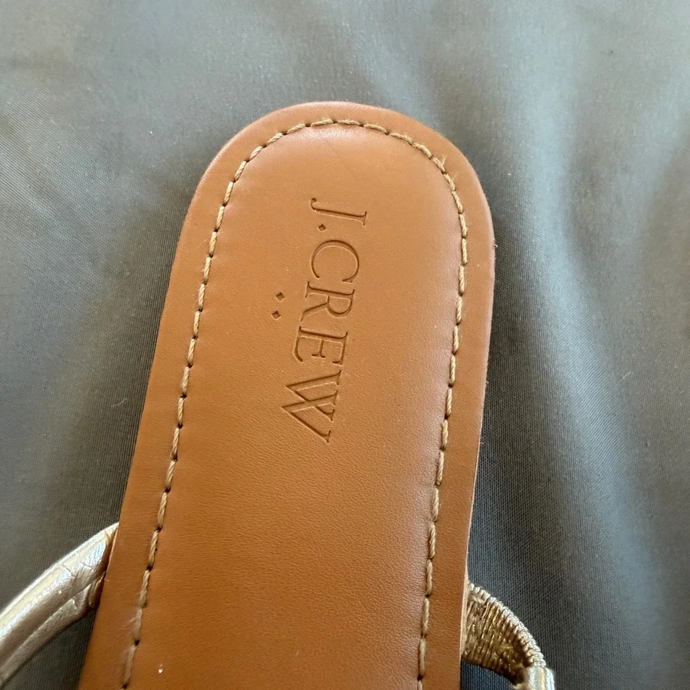 J.Crew Womens Gold Metallic Multi-Strap Slide Sandals Size 6‎ Flat Tan Footbed