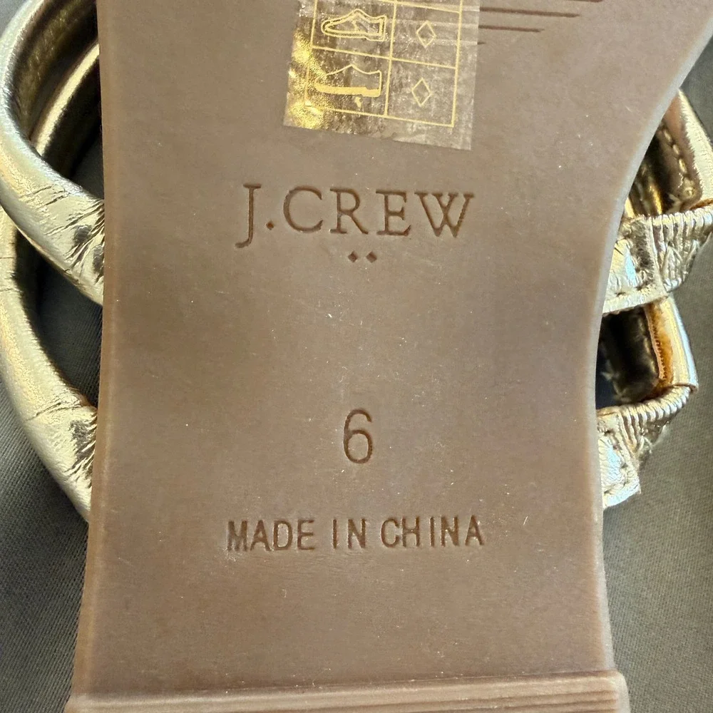 J.Crew Womens Gold Metallic Multi-Strap Slide Sandals Size 6‎ Flat Tan Footbed