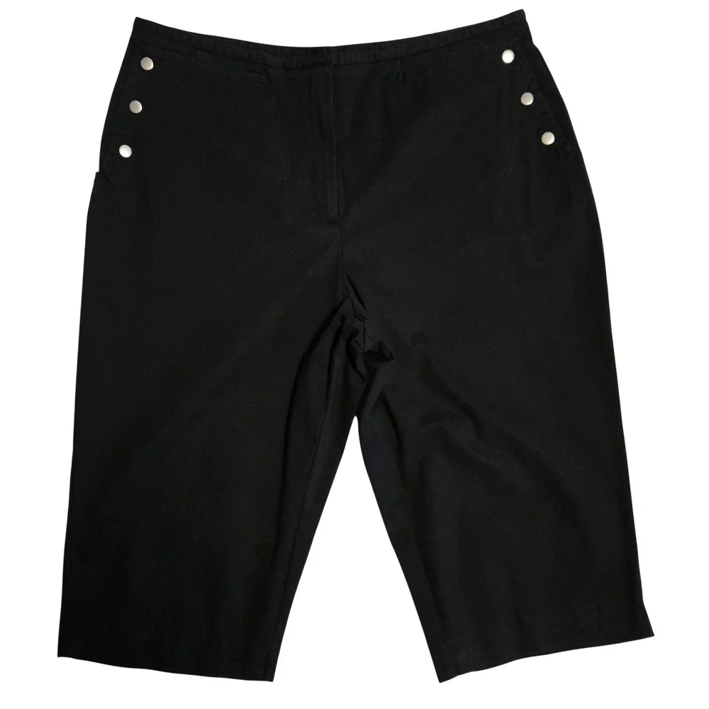 Talbots Black Sailor Button Stretch Cotton Capri's‎ Women's Sz 20 Nautical