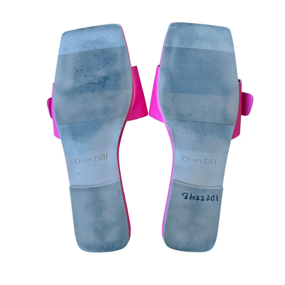 Open Edit Hot Pink Square Toe Slides Sandals Silver Buckle Flats Sz 9 Barbiecore