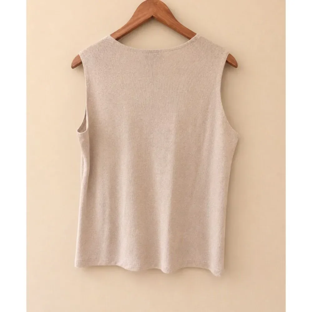 NOTATIONS Beige Knit Sleeveless Blouse Shell Minimalist Quiet Luxury Size XL