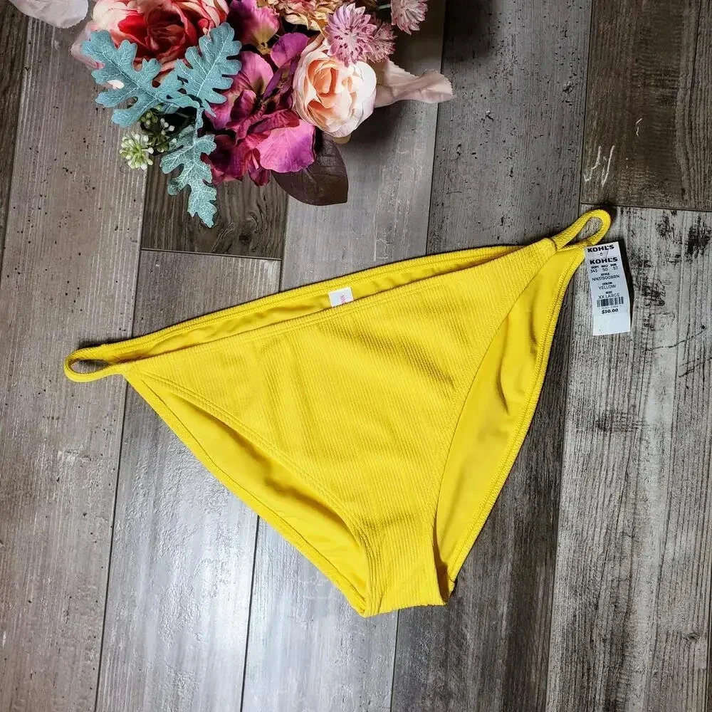NWT Juniors' Ninety-Nine° Meadow Lark Crinkle Ribbed Swim Bottoms Size XXL