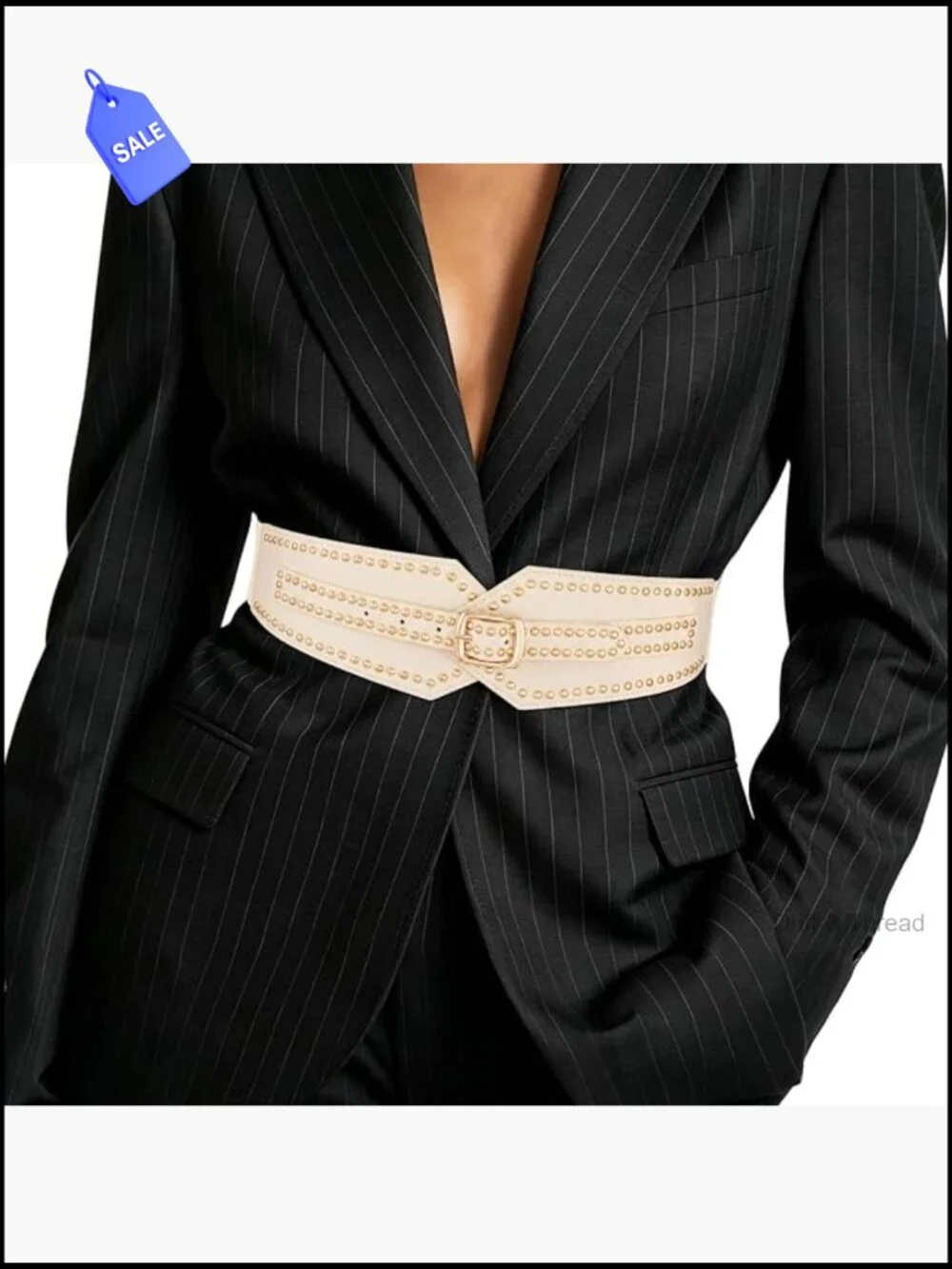Adjustable Wide Elastic Waist Belt with Gold Buckle