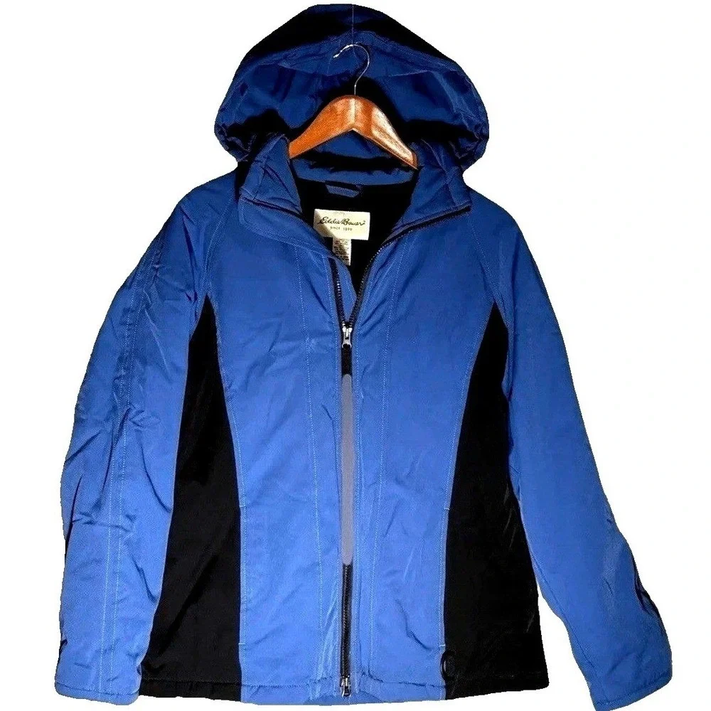Eddie Bauer Soft Shell Insulated Parka Jacket Women's‎ M Blue Black Outdoors