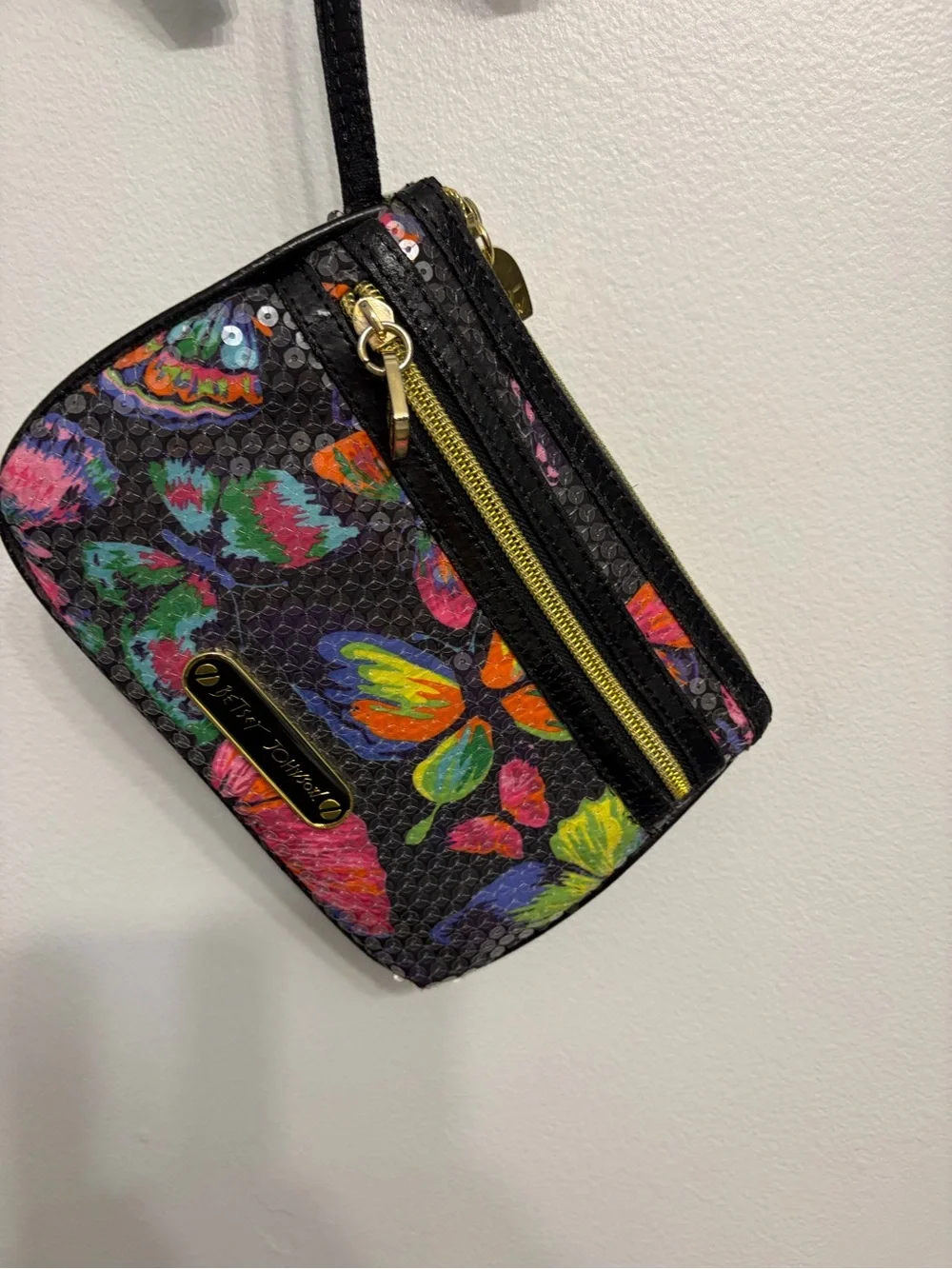 Betsey Johnson Black Multi Floral Sequin Wristlet