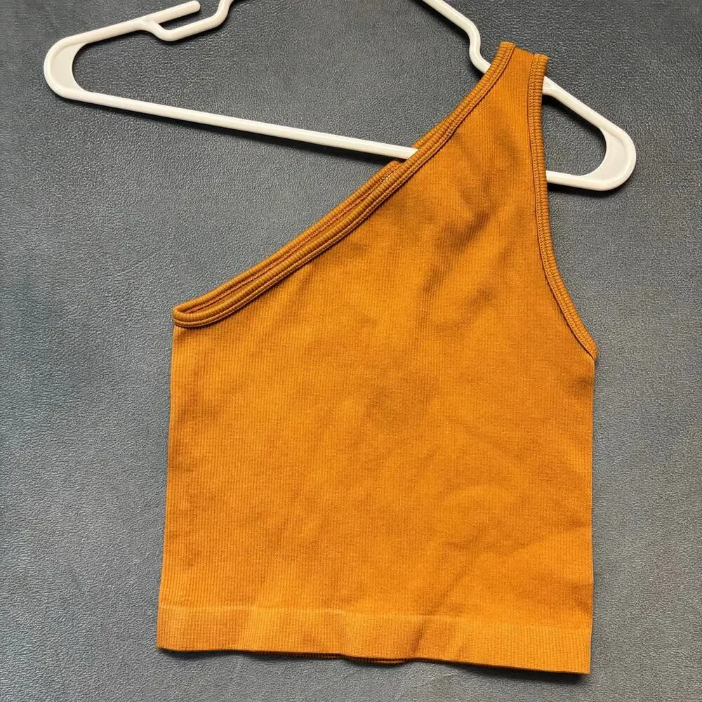 A New Day One Shoulder Ribbed Tank Top Rust Brown Size Small Y2K Boho Cottage