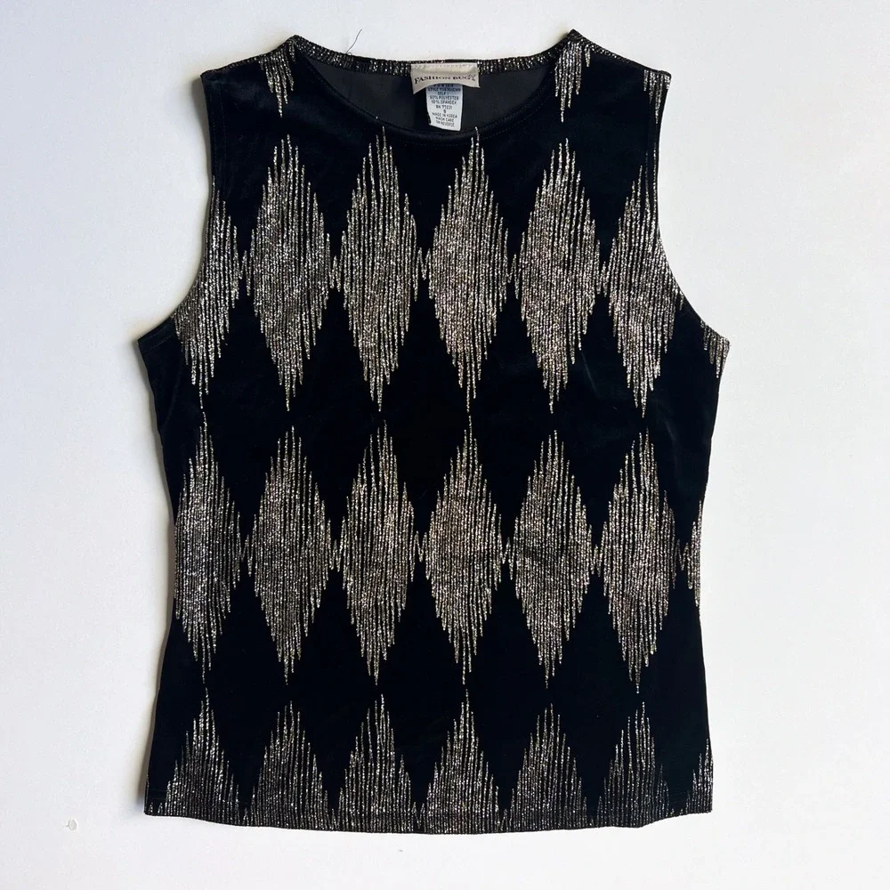 Vintage Fashion Bug Velvet Shimmer Diamond Pattern Top