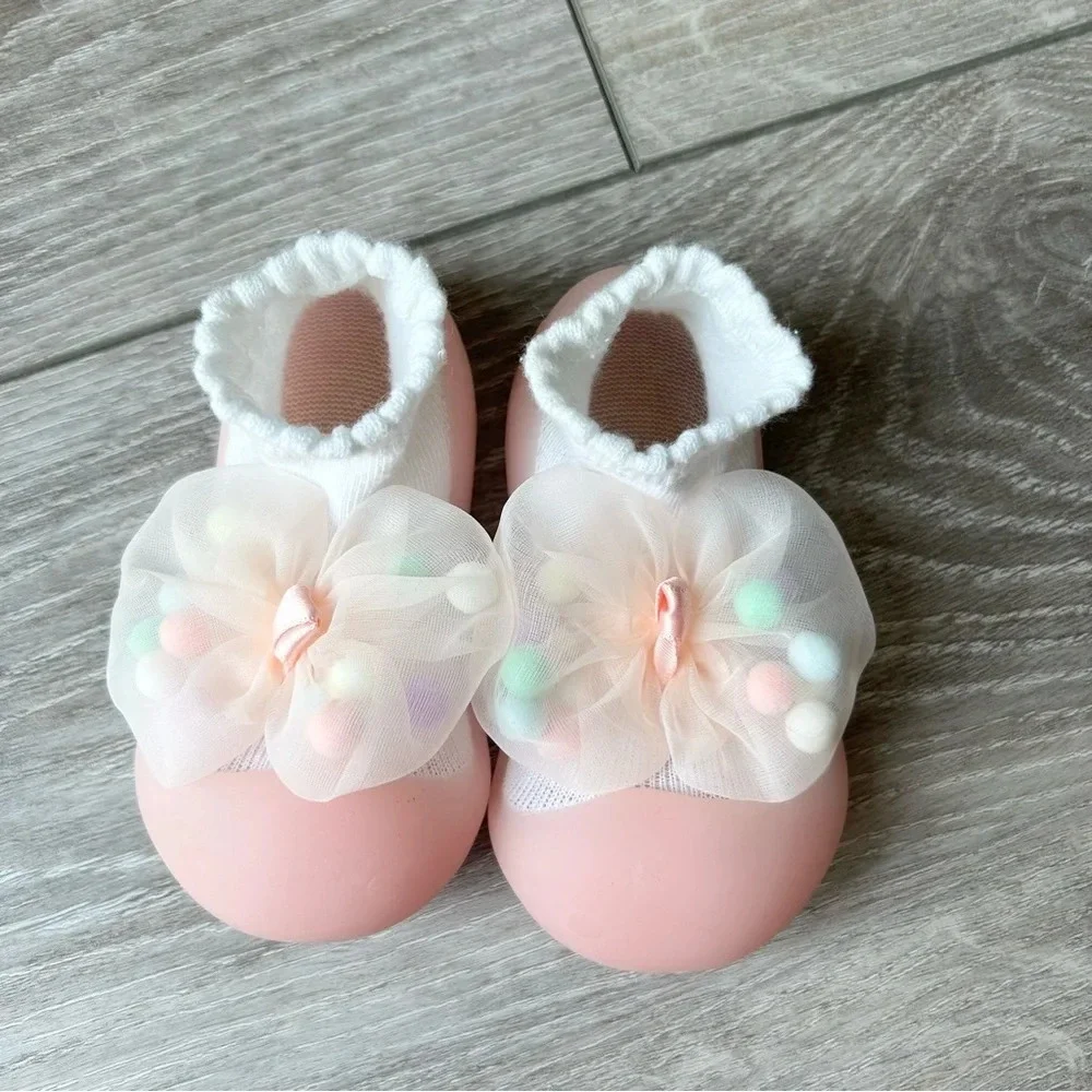 Big Toes Pink Bows NonSlip Baby Shoe Socks Made in Korea