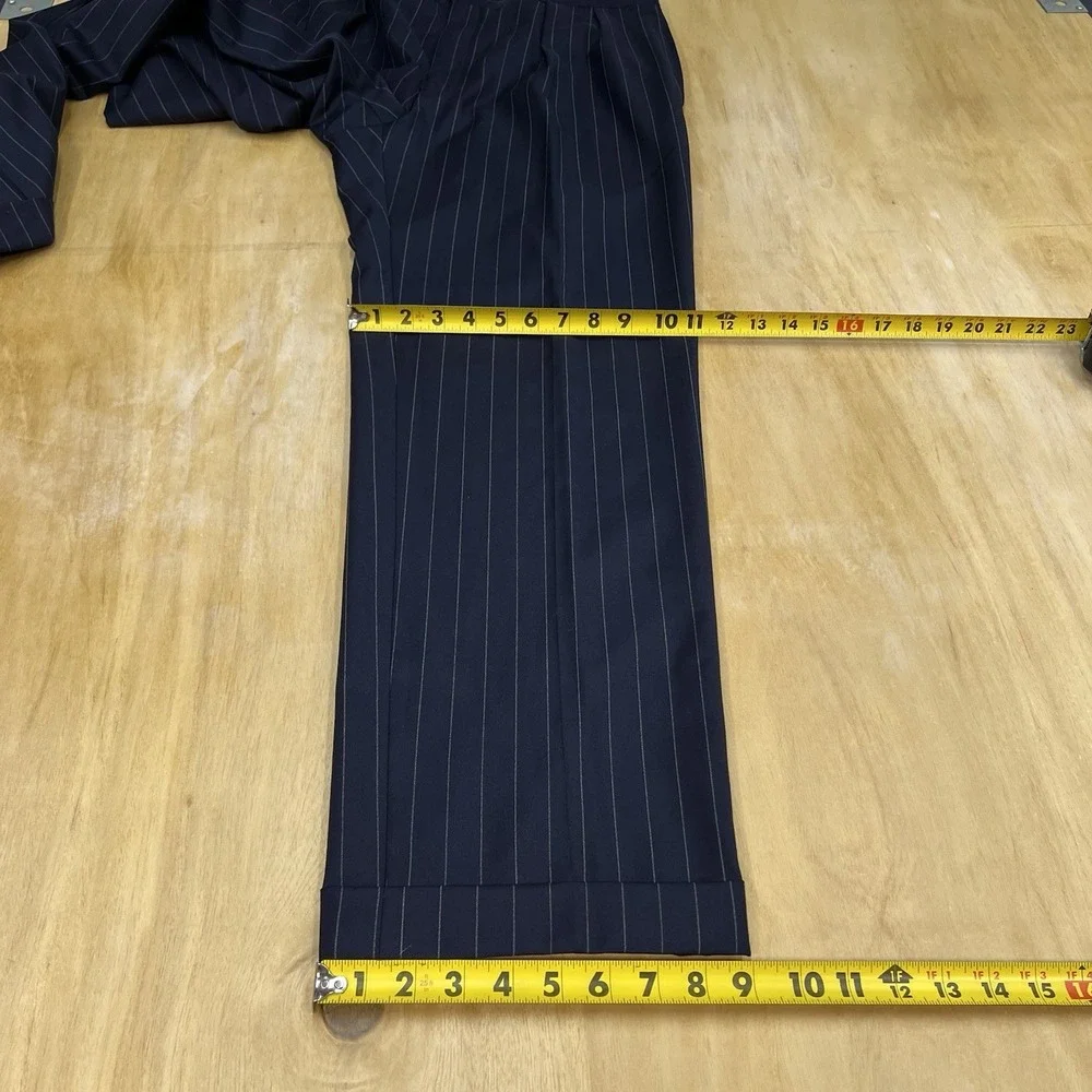 Vintage Polo Ralph Lauren Suit Men 42L Slim Fit Cuffed Pleated 35x30.5 Dark Navy