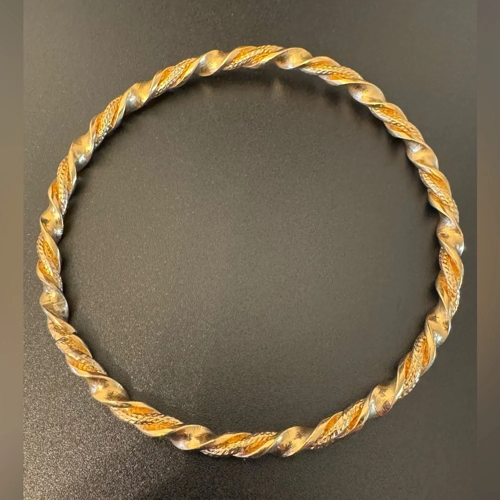 Vintage 1980s Gold Tone Bangle Bracelet Set Textured Stack Boho Minimalist - EUC