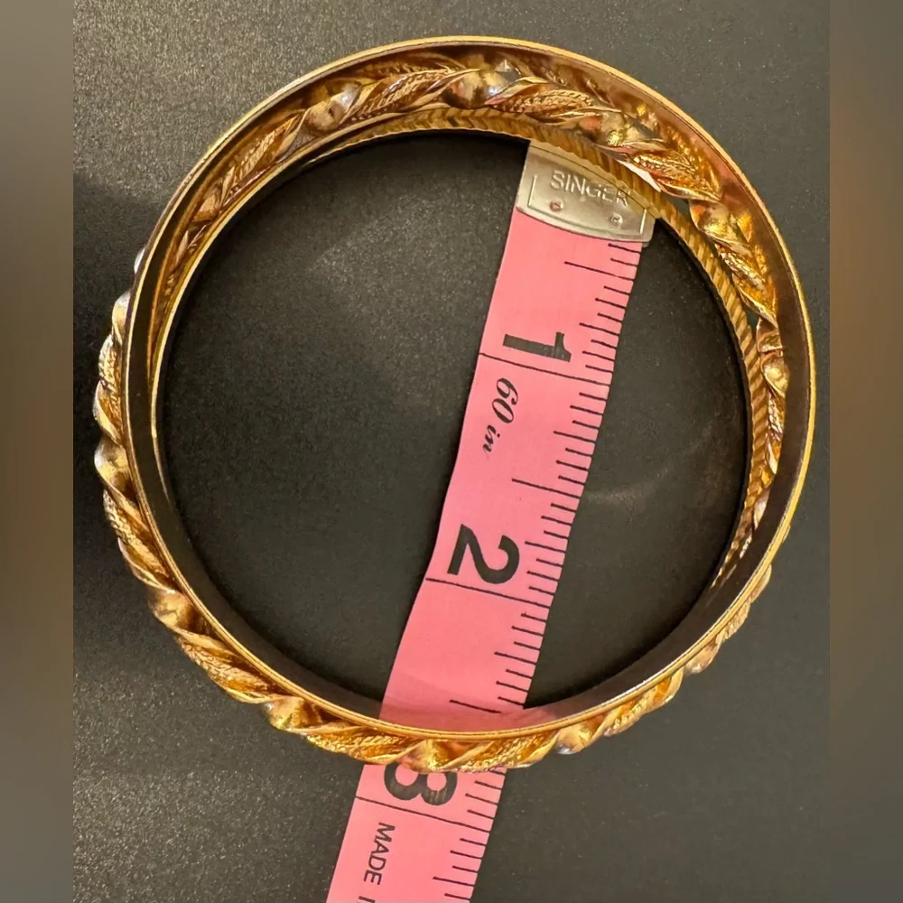 Vintage 1980s Gold Tone Bangle Bracelet Set Textured Stack Boho Minimalist - EUC