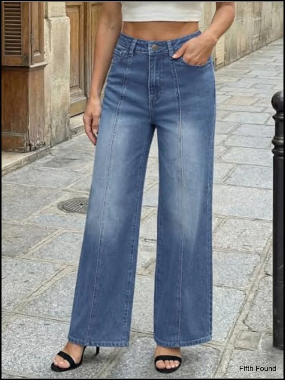 Wide Leg Baggy Jeans High Waisted Front Seam Denim Pants