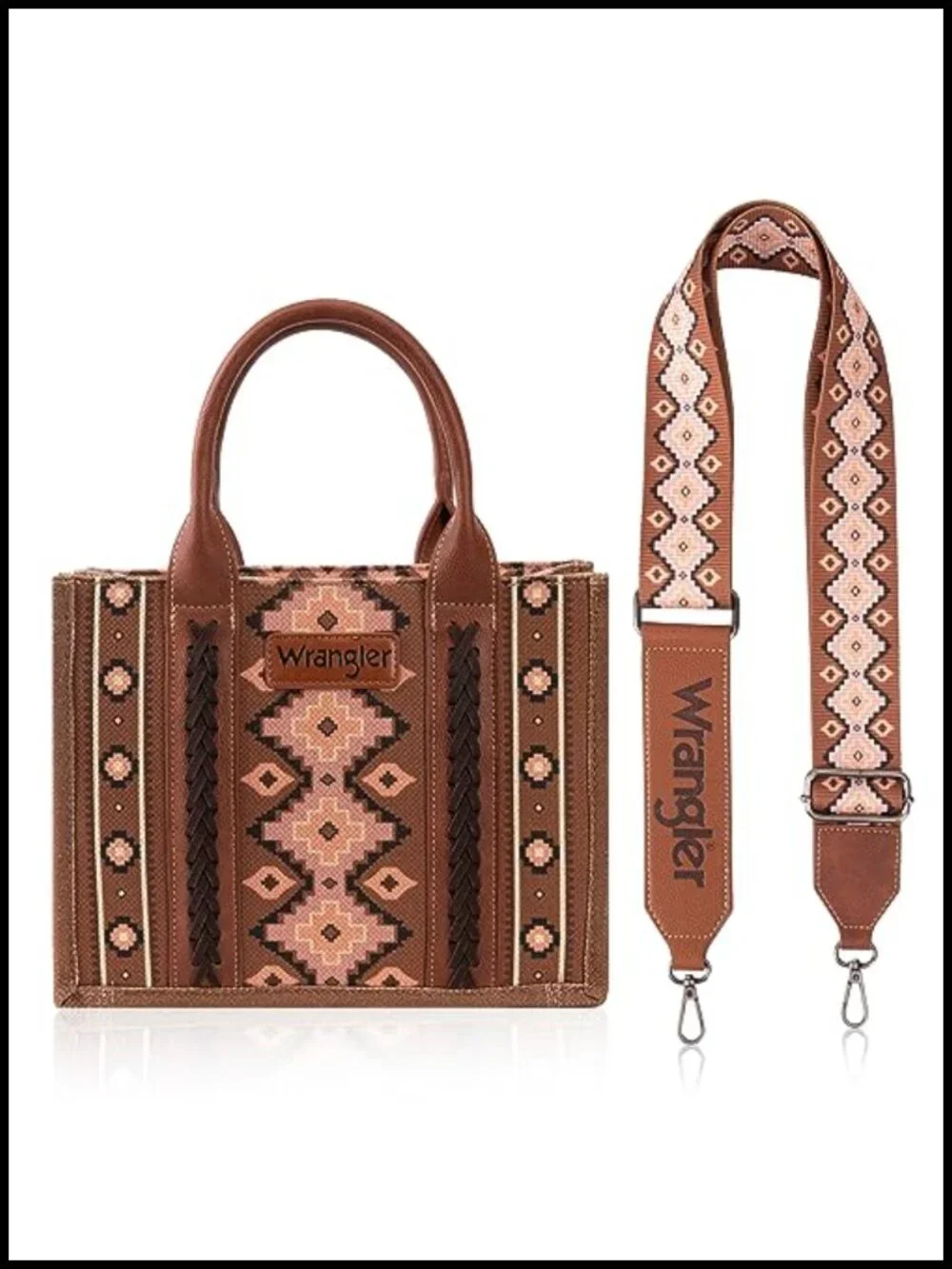Boho Aztec Print Tote Bag with Guitar Strap