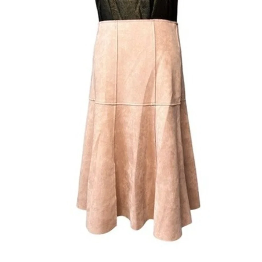 Favlux Fawn Tan‎ Faux Suede Seamed Trumpet Skirt MEDIUM Neutral Earth Tones NWT