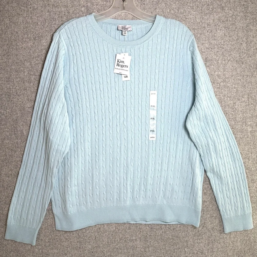 NWT Kim Rogers PXL Light Blue Sweater Long Sleeve‎ 100% Cotton Round Neck New