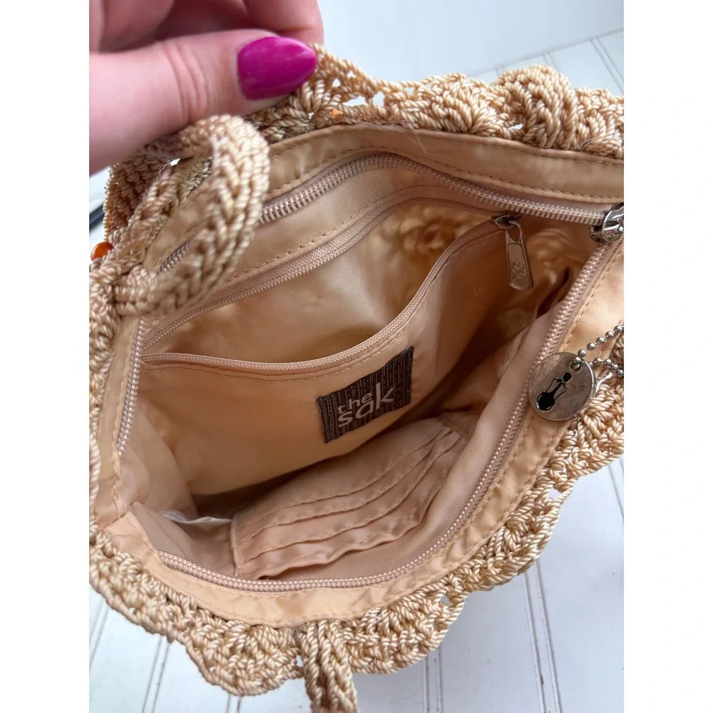 The Sak Vintage Y2K Crochet Beaded Boho Knit Summer Shoulder Bag Purse