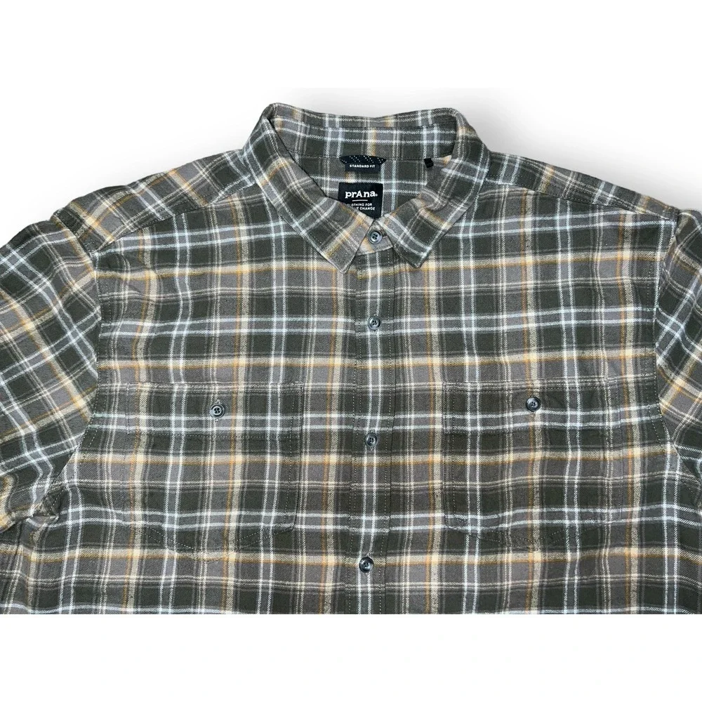 PrAna Dolberg Flannel Shirt Men's Evergreen‎ Size Large