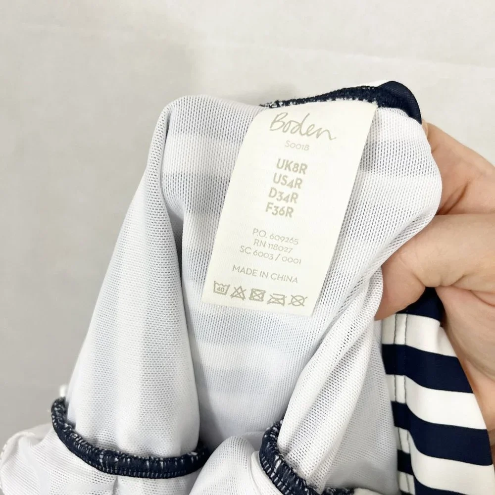 Boden‎ Navy Blue & White Striped Wrap Front One Piece Swimsuit Nautical - Size 4
