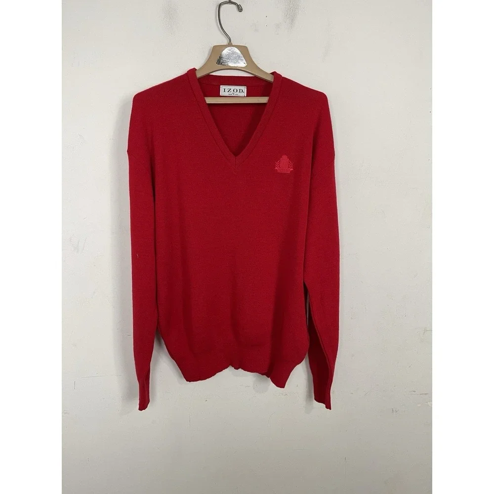 IZOD Mens Sweater XL Red Golf‎ Old Money Preppy Crest Old Money Dad Vintage USA