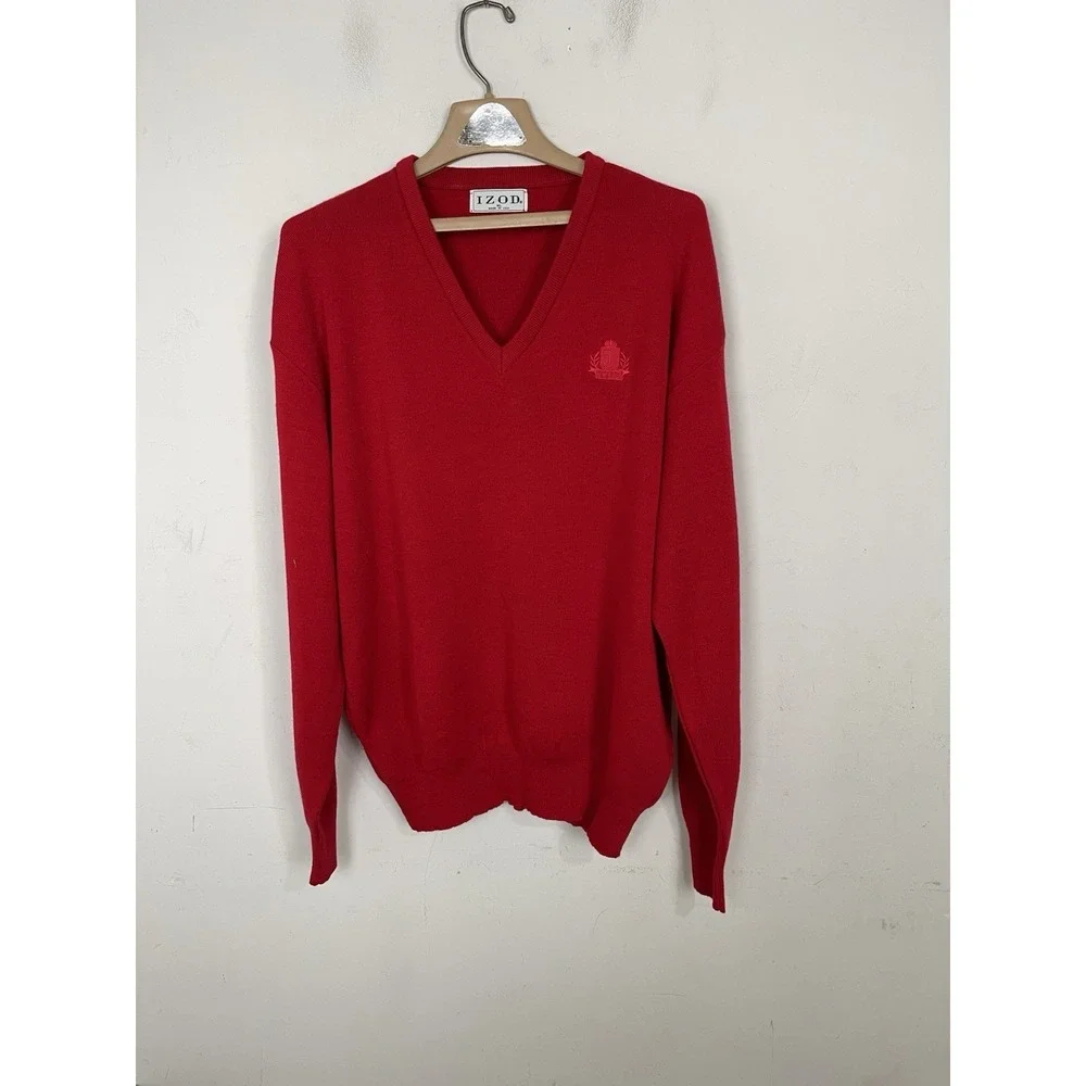 IZOD Mens Sweater XL Red Golf‎ Old Money Preppy Crest Old Money Dad Vintage USA