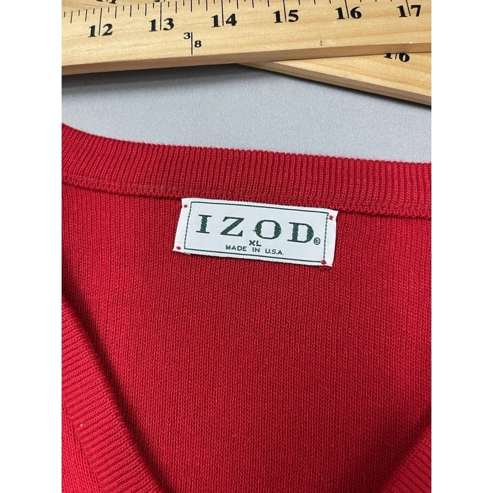 IZOD Mens Sweater XL Red Golf‎ Old Money Preppy Crest Old Money Dad Vintage USA