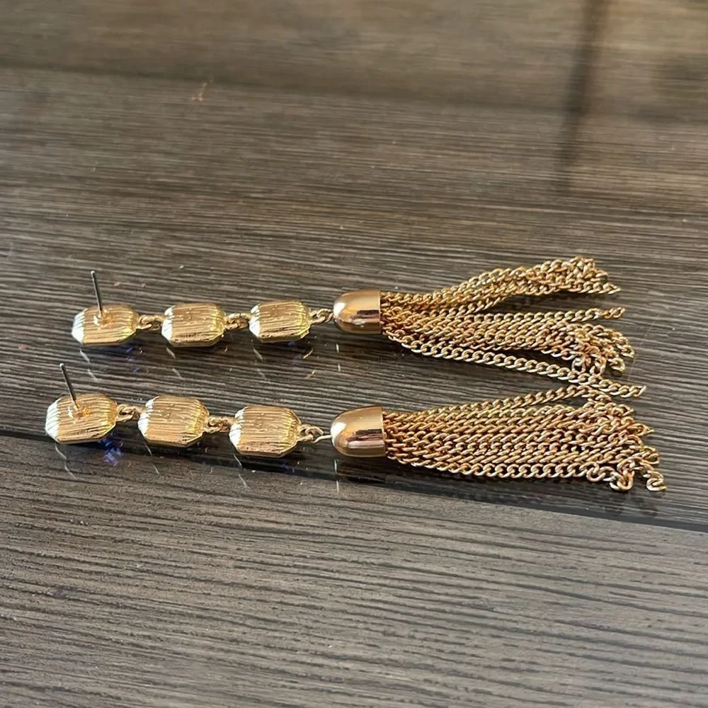 Long Dangling Pink & Purple Gold-tone Tassel Earrings