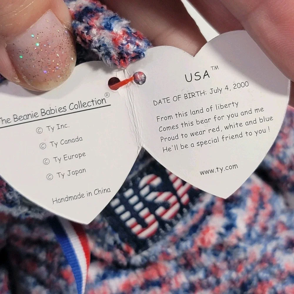Vintage USA Ty Beanie Baby The Bear 2000‎ Patriotic Red White Blue Collectible