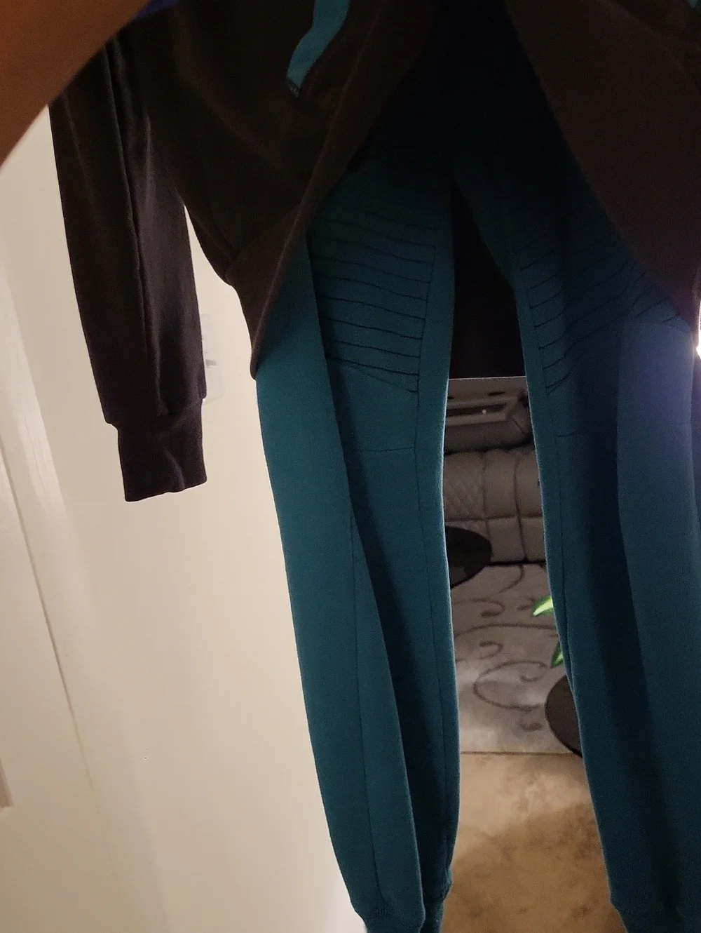 True Religion Teal and Black Logo Hooded Sweatsuit Xl