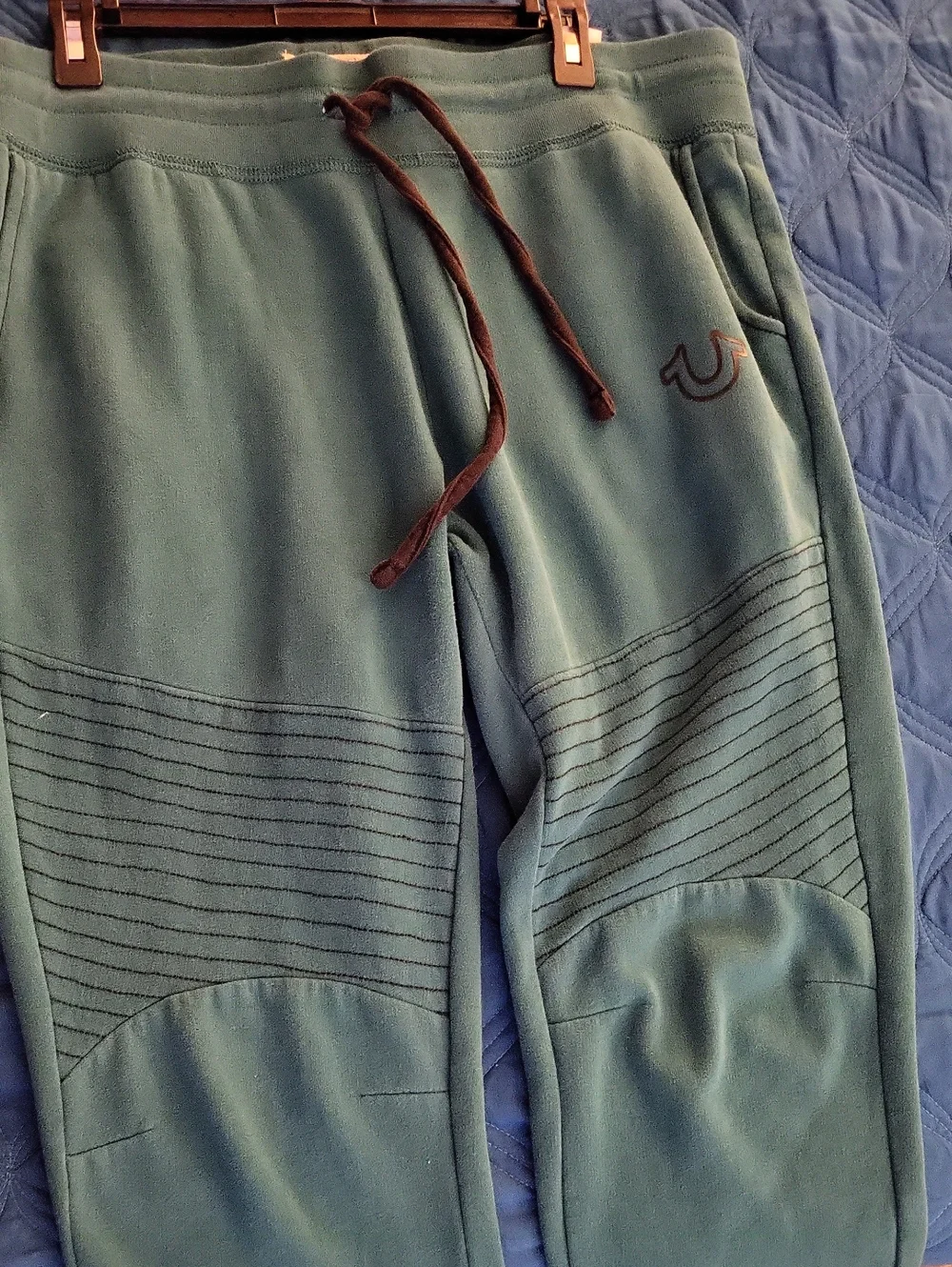 True Religion Teal and Black Logo Hooded Sweatsuit Xl