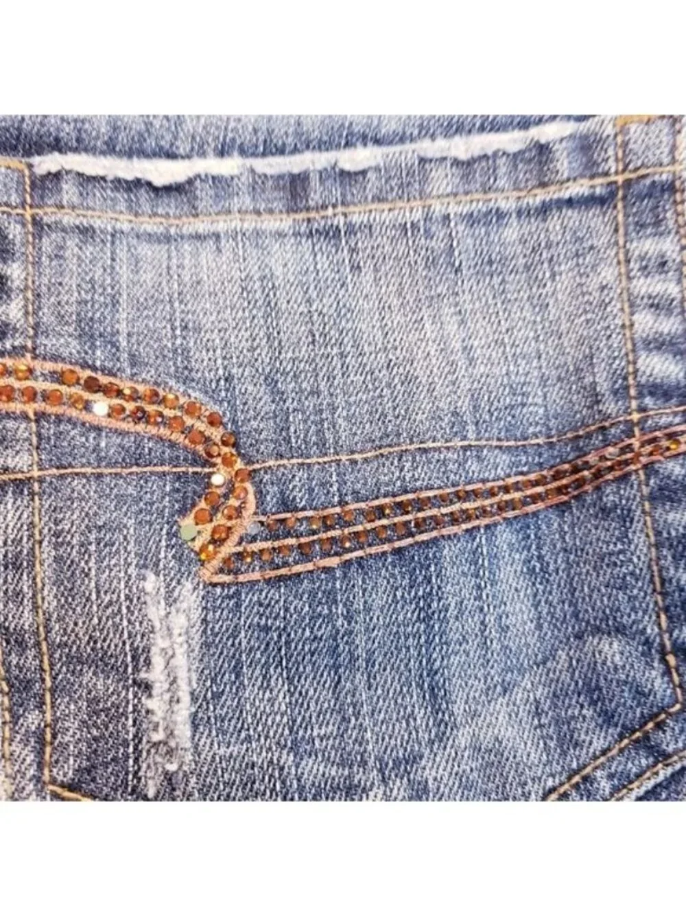 American Eagle Stretch Boot Beaded Distressed Bootcut Jeans Y2K Women's Size 6