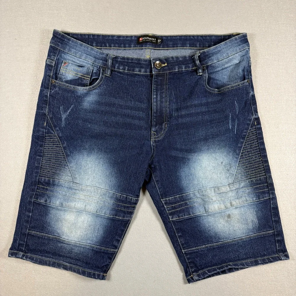 Y2K Southpole Denim Biker Shorts‎ Mens 38 Blue Slim Moto Distressed Streetwear