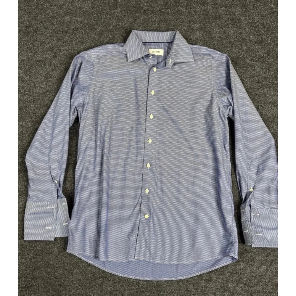 Eton Custom Made Mens Blue Geometric Diamond French Cuff Dress Shirt 16 22.5x30