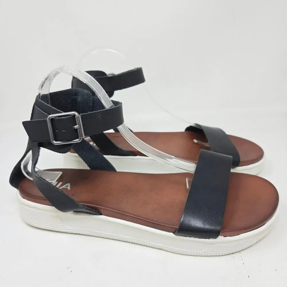MIA Ellen Platform Black Strqppy Leather Sandals Buckled Ankle Strap Size‎ US10