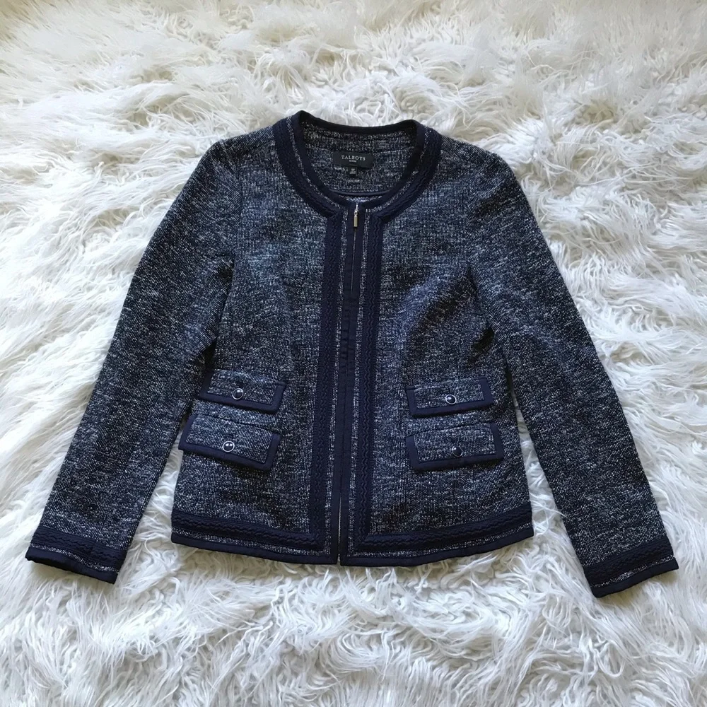 Talbots Marled Jewel‎ Neck Navy-White Coat