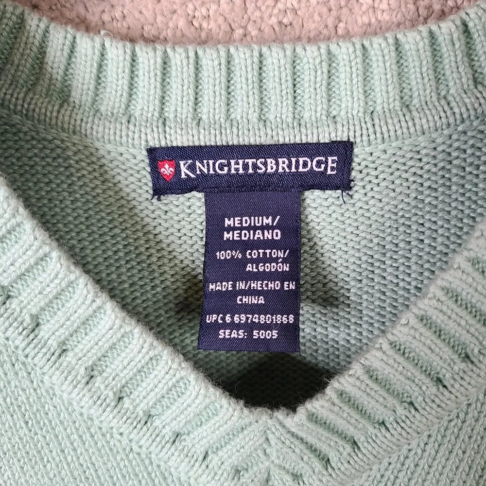 Knightsbridge‎ Sweater Vest Mens M Green V-Neck Mint Cotton Golf Casual Knit