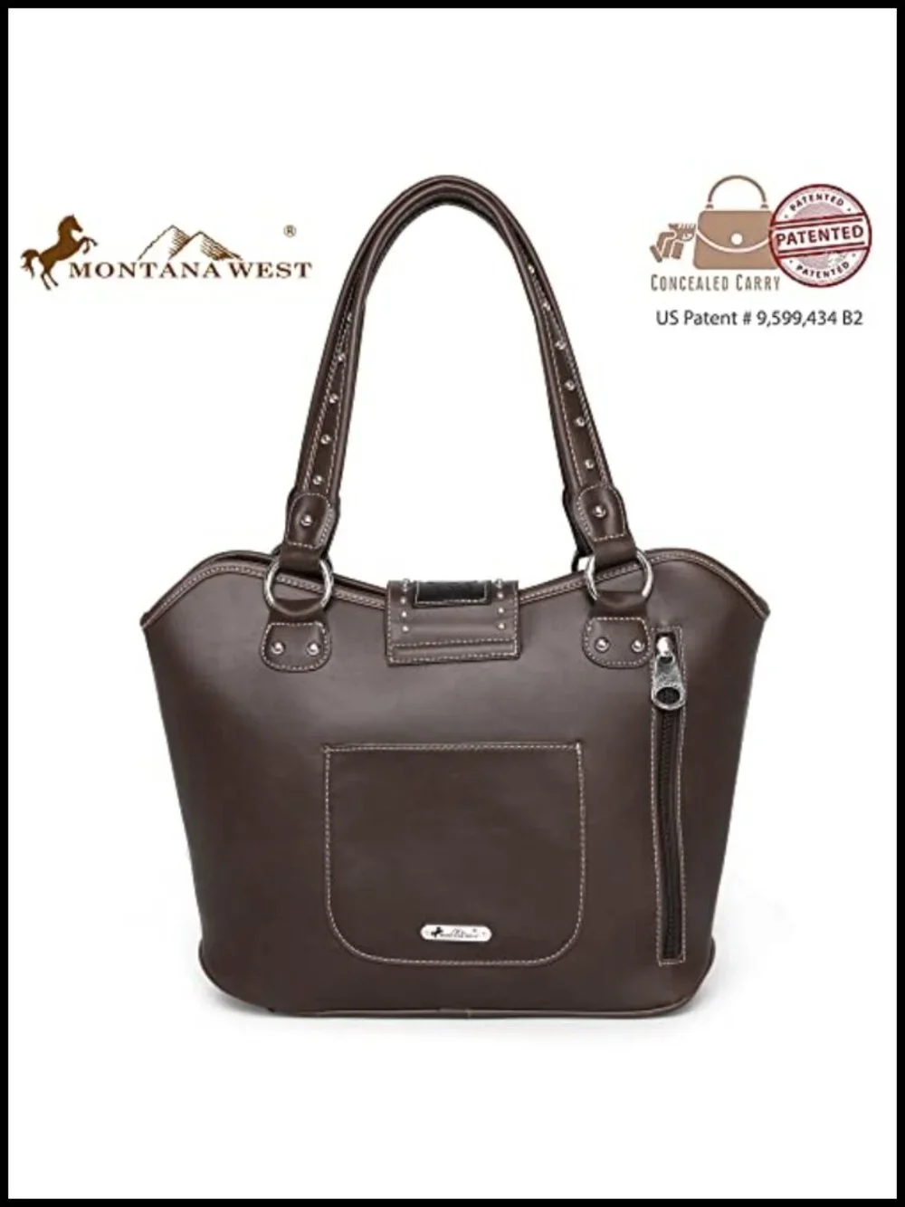 Western Tooled Tote Bag with Holster - Vegan Leather Shoulder Bag