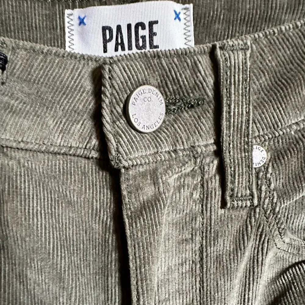 NWT PAIGE Women’s Hoxton Slim Green Corduroy Denim Ankle Jeans Pants - Size 23