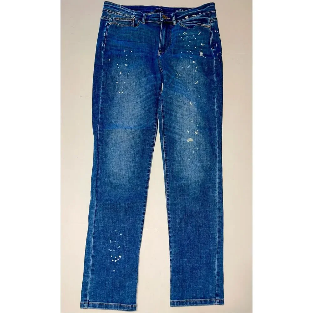 J.Jill Denim 4 Regular‎ BOYFRIEND Straight-Leg Ankle Jeans Paint Splatter