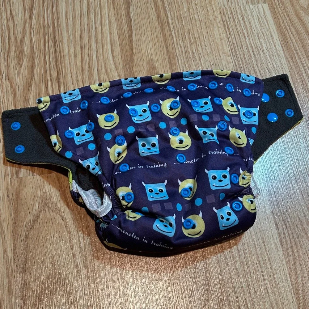 Monsters Inc Inspired Reusable Pocket Cloth Diaper Mike & Sulley Purple Snap Fit