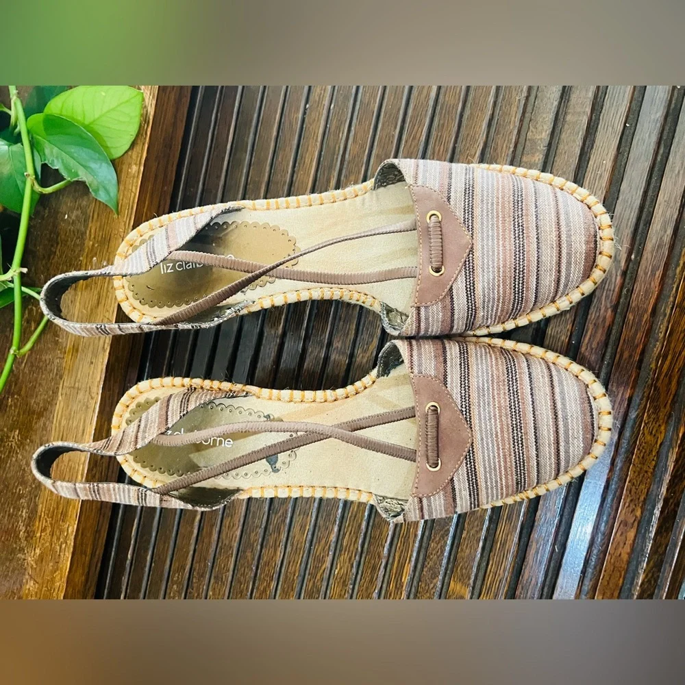 Liz Claiborne Tan and Brown‎ Striped Espadrilles