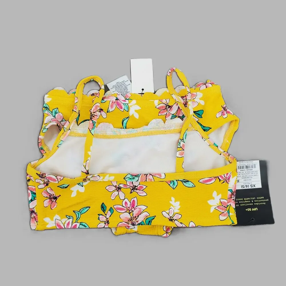 Art Class Girls Size XS 4/5 Two‎ Piece Bikini Yellow Pink Floral UPF 50+ New