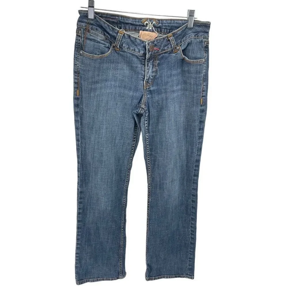 Worn Womens Flare Jeans Denim Stretch 5 Pocket Mid rise Medium Wash Blue Size 10