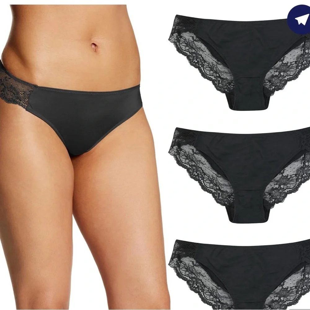 Maidenform Black Lace Tanga Underwear 3 Pack Womens Small NWT