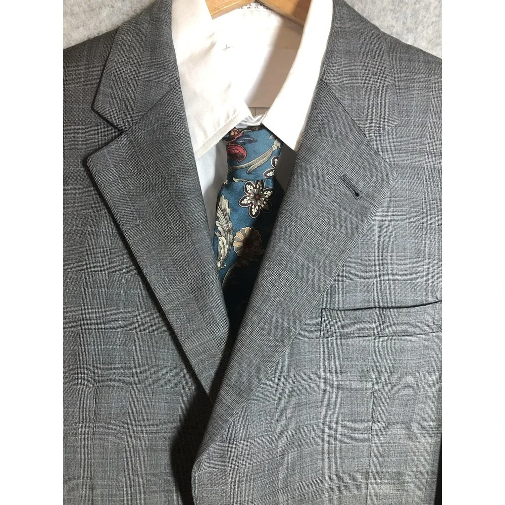 Jos. A. Bank Suit Jacket Mens 42S Gray Wool Plaid Notch Lapel Classic