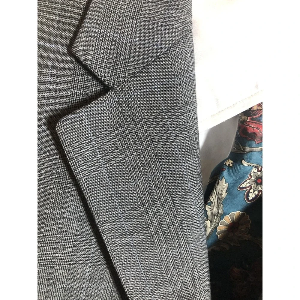 Jos. A. Bank Suit Jacket Mens 42S Gray Wool Plaid Notch Lapel Classic