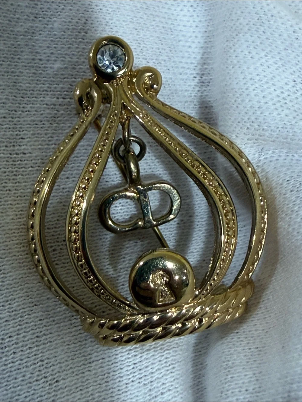 Vintage Dior Brooch Gold-Tone Swan Motif Brooch with Crystal Accent Comes w COA