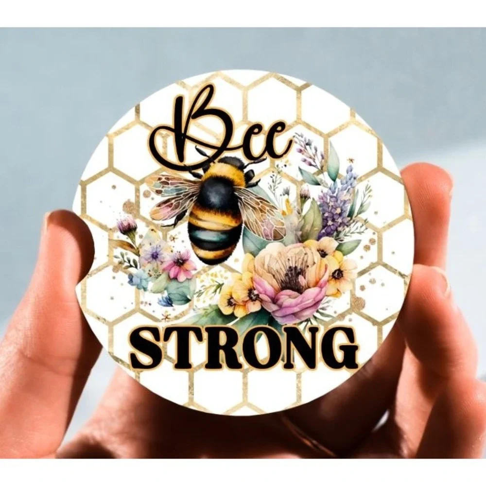 Set of 2 Car Coasters, Bee Strong Car Coaster, Neoprene Car Coaster‎