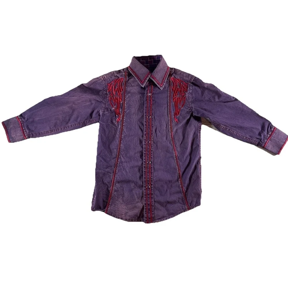 Platini Black Label Kids' Size 4 Purple and‎ Red Button-Up Shirt